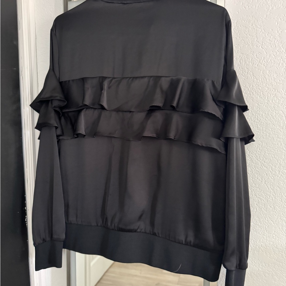 Express Black Bomber Jacket with Ruffle Details - Picture 6 of 6